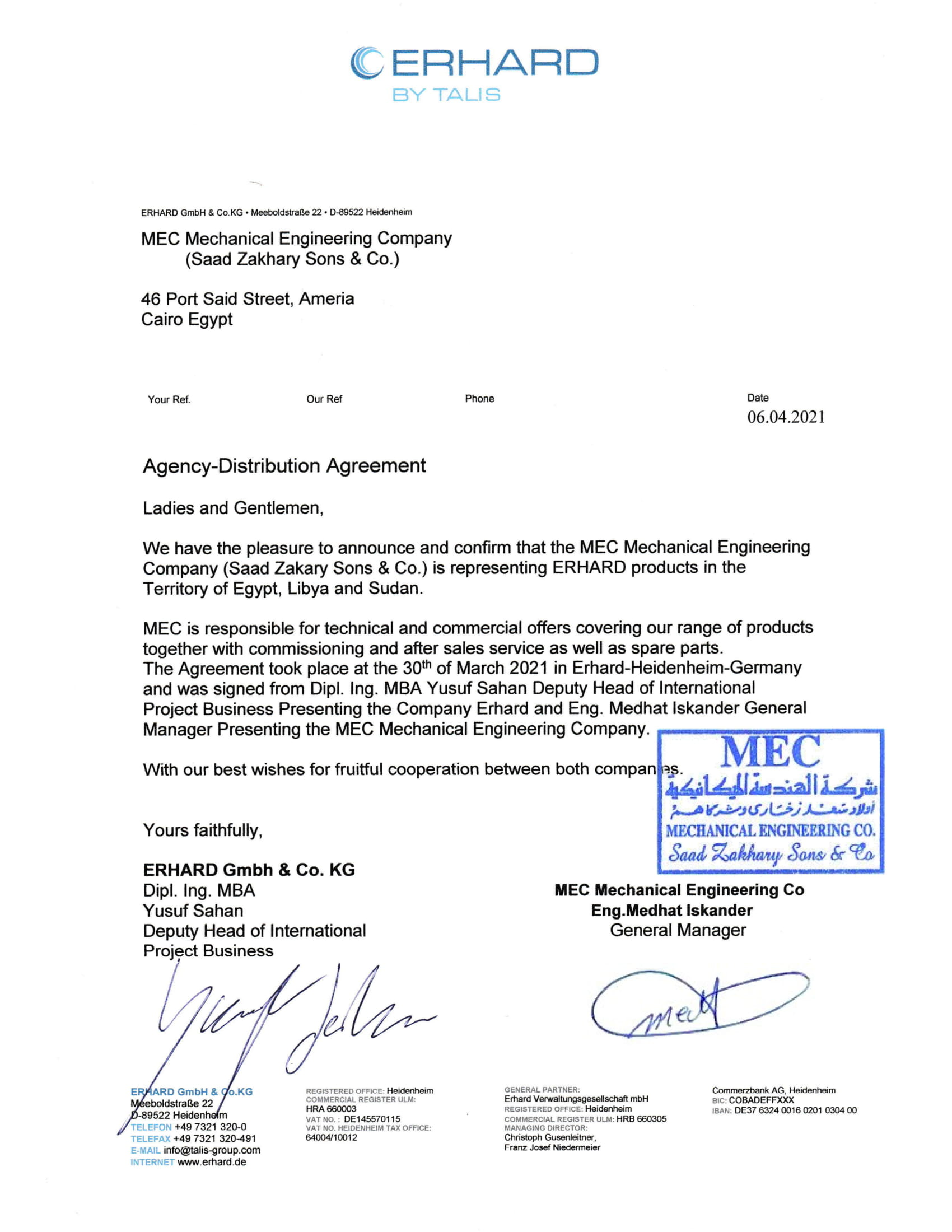 Agency Distribution Agreement ERHARD_MEC_April 2021-1